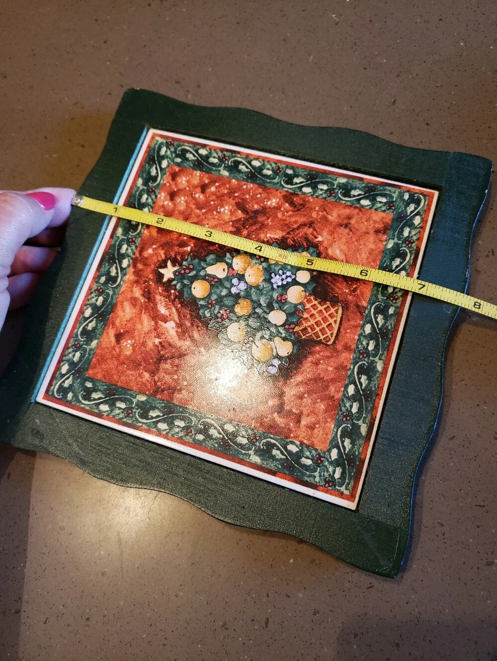 Vintage Wood Frame Ceramic Tile Trivet